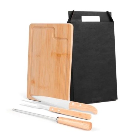 Conjunto para Churrasco em Bambu / Inox / Madeira 4 Pçs Personalizado