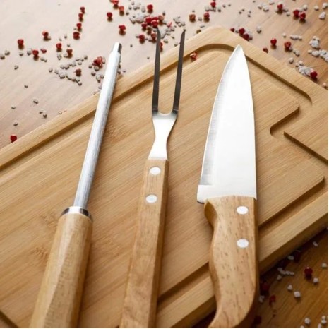 Conjunto para Churrasco em Bambu / Inox / Madeira 4 Pçs Personalizado