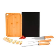 Conjunto para Churrasco em Bambu / Inox / Madeira 4 Pçs Personalizado