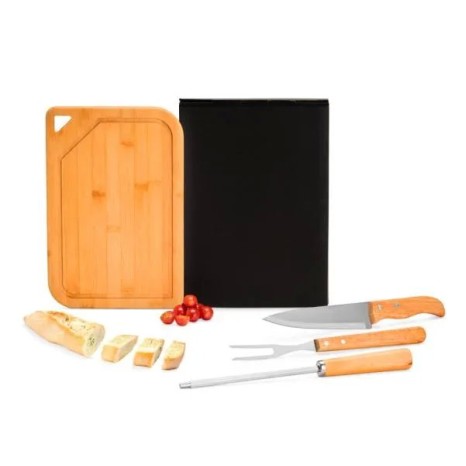 Conjunto para Churrasco em Bambu / Inox / Madeira 4 Pçs Personalizado