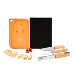 Conjunto para Churrasco em Bambu / Inox / Madeira 4 Pçs Personalizado