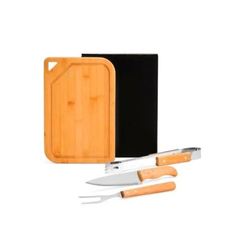 Conjunto para Churrasco em Bambu / Inox / Madeira 4 Pçs Personalizado
