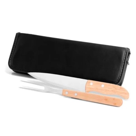 Conjunto de Garfo e Faca Inox / Madeira com Estojo 3 Pçs Personalizado