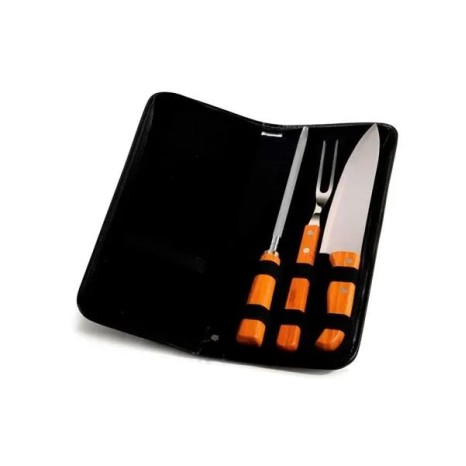 Conjunto Garfo, Faca e Chaira em Bambu / Madeira / Inox com Estojo 4 Pçs Personalizado