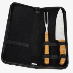 Conjunto Garfo e Faca Bambu / Madeira / Inox com Estojo Frankfurt 3 Pçs Personalizado