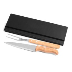 Conjunto de Garfo e Faca Inox / Madeira com Estojo Preto 3 Pçs Personalizado