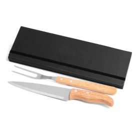 Conjunto de Garfo e Faca Inox / Madeira com Estojo Preto 3 Pçs Personalizado