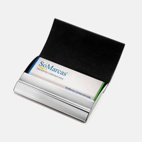 Porta-Cartão em Metal Cromado e Material Sintético Preto Personalizado