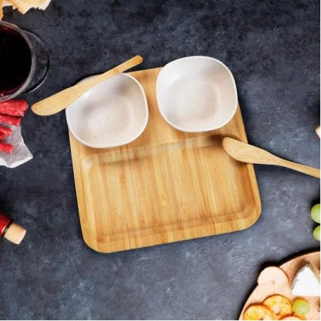 Conjunto para Petiscos e Patês em Bambu/Fibra de Bambu-5 Pçs Personalizado