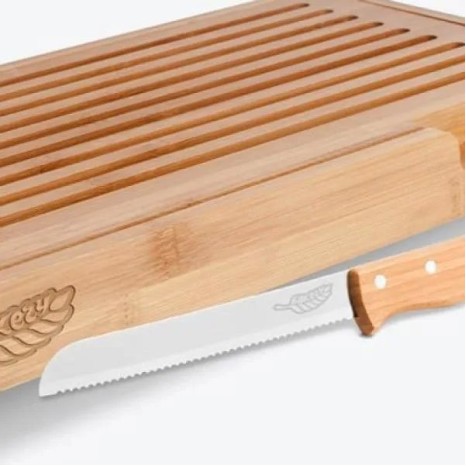 Migalheira em Bambu com Faca Verona 2 Pçs Personalizado