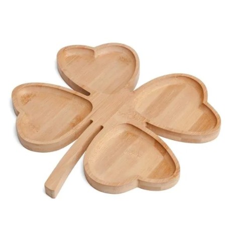 Petisqueira em Bambu com Formato de Trevo de 4 Folhas Personalizado