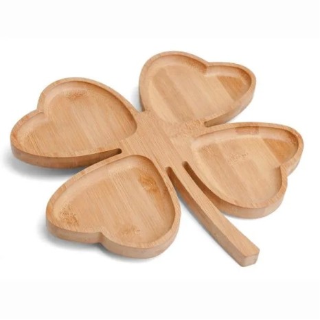 Petisqueira em Bambu com Formato de Trevo de 4 Folhas Personalizado