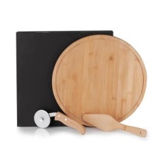 Conjunto para Pizza em Bambu Napoli 35 cm 3 Pçs Personalizado