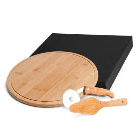 Conjunto para Pizza em Bambu Napoli 35 cm 3 Pçs Personalizado