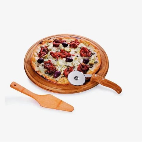 Conjunto para Pizza em Bambu Napoli 35 cm 3 Pçs Personalizado