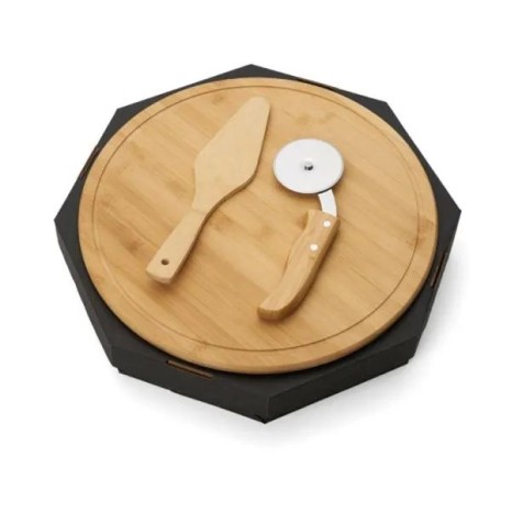 Conjunto para Pizza em Bambu 35 cm 3 Pçs Personalizado