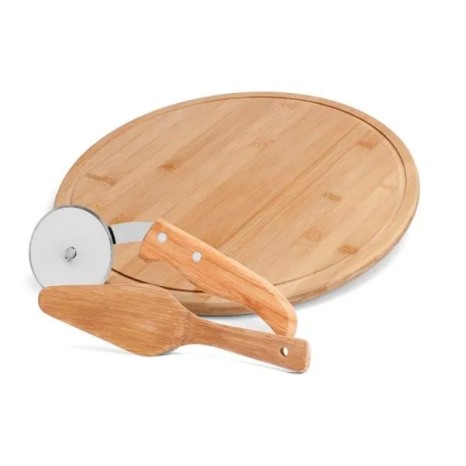 Conjunto para Pizza em Bambu Napoli 30 cm 3 Pçs Personalizado