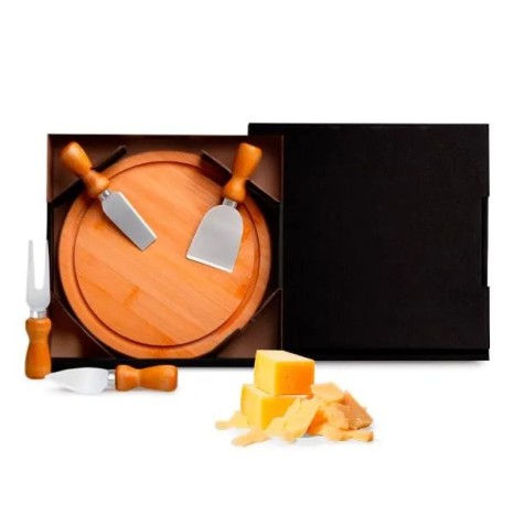 Conjunto para Queijo em Bambu / Madeira / Inox 5 Pçs Personalizado
