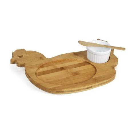 Kit Petisco em Bambu / Porcelana com Tábua Formato Galinha Personalizado