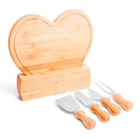Conjunto para Queijo em Bambu / Madeira / Inox 6 Pçs Personalizado