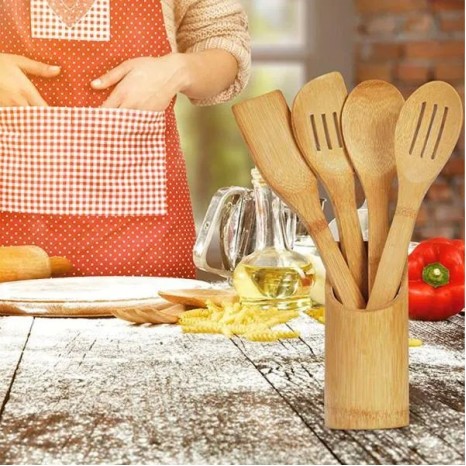 Conjunto de Utensílios em Bambu 5 Pçs Personalizado