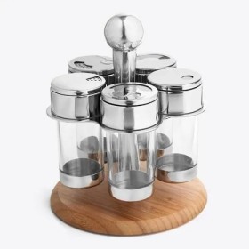 Porta Condimentos em Acrílico/Inox/Bambu Salzburg 6 Pçs Personalizado