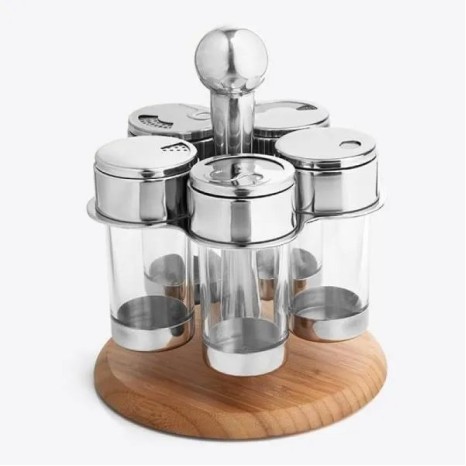 Porta Condimentos em Acrílico/Inox/Bambu Salzburg 6 Pçs Personalizado