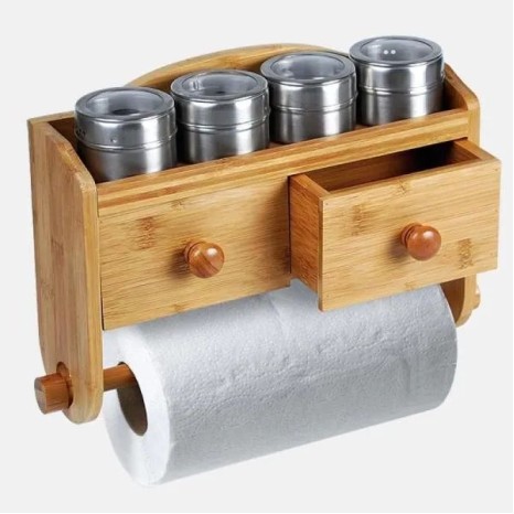 Porta Condimentos em Bambu com Acessórios e Gavetas Personalizado