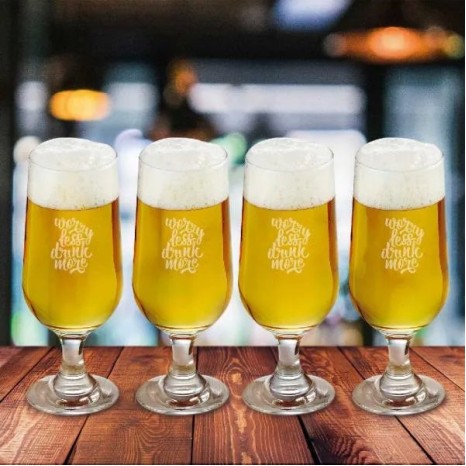 Jogo de Copos Vidro P / Cerveja / Drink 300 Ml 4 Pçs Personalizado
