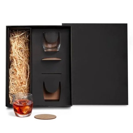 Jogo de Copos de Vidro para Whisky 330 Ml com Porta Copo Personalizado