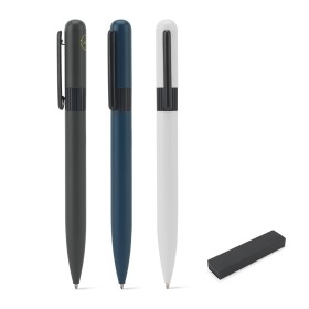 Esferográfica em Metal 60% Reciclado com Design Arredondado e Escrita em Preto com Logotipo