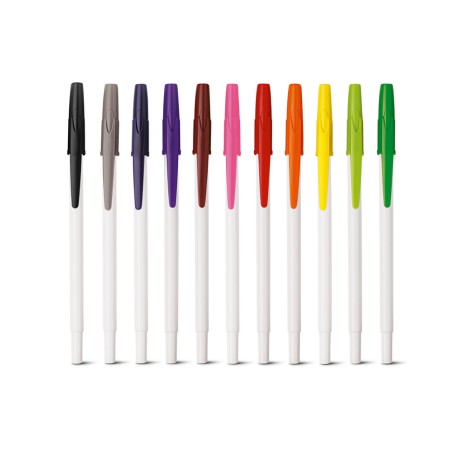 Caneta Plástica Branca com Tampa Colorida