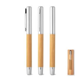 Roller em Aço Inox 90% Reciclado e Bambu com Tampa e Escrita em Azul para Empresas