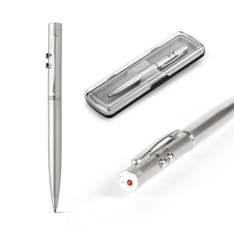 Conjunto de Caneta Metal Laser e Led com Estojo
