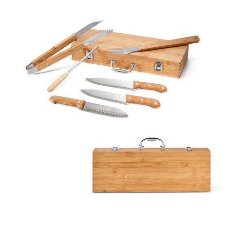 Kit Churrasco com Maleta Bambu Personalizado