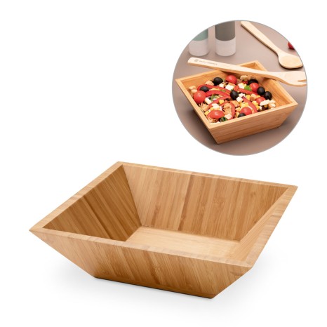 Saladeira em bambu em formato quadrado personalizado