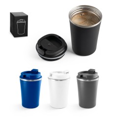 Copo de viagem térmico em aço inox e PP, de parede dupla isolada a vácuo (470 mL) promocional
