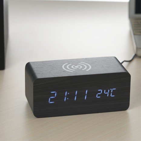 Relógio de Madeira com Carregamento Por Indução Personalizado