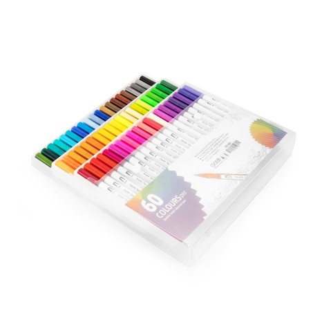 Kit Canetinhas Ponta Dupla com 60 Cores para Brinde