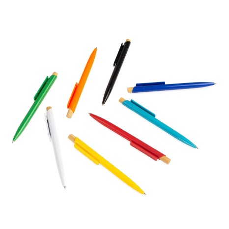 Caneta plástica com acionador de bambu para brinde