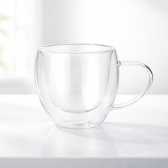 Xícara de vidro parede dupla 160ml com logotipo