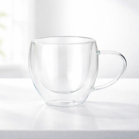 Xícara de vidro parede dupla 160ml com logotipo