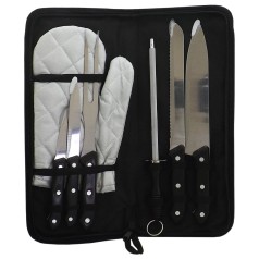 Kit Churrasco com 7 Peças Cabo Preto Personalizado