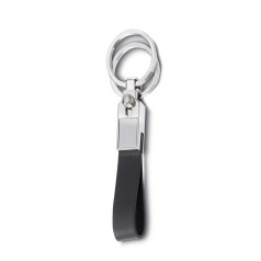 Chaveiro de metal e couro com 2 argolas  para brinde