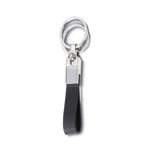Chaveiro de metal e couro com 2 argolas  para brinde