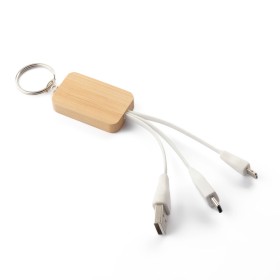 Chaveiro bambu com cabo usb com logotipo