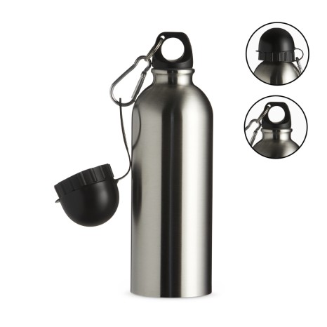 Squeeze Inox 500Ml com Bico e Mosquetão-Azul com Logotipo